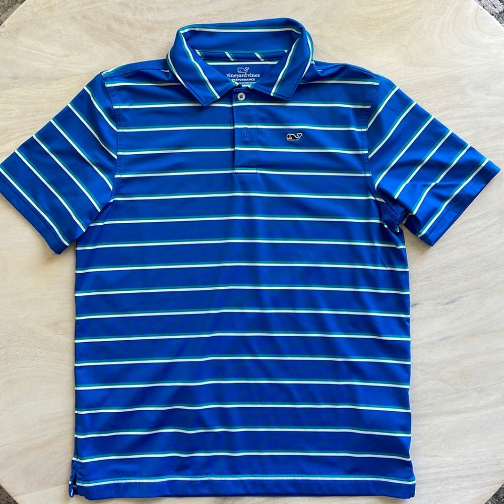 EUC VINEYARD VINES performance polo SZ M blue / white green stripe